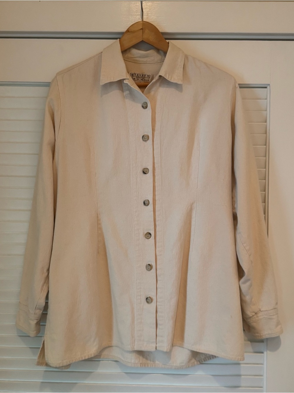 Utility Canvas Darted Cream Work Shirt, XL